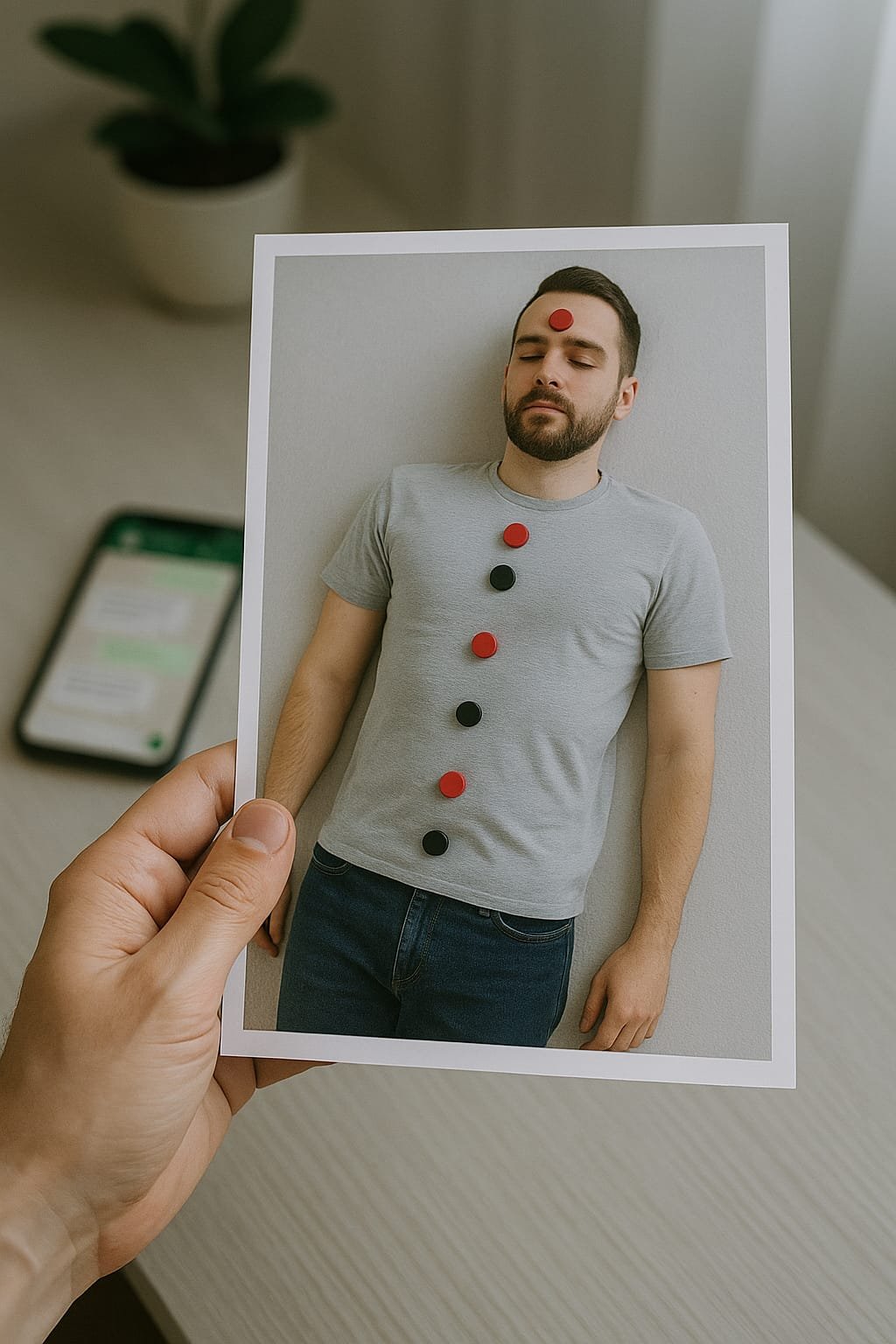 Fotografía del cuerpo de una persona poniendole imanes a distancia