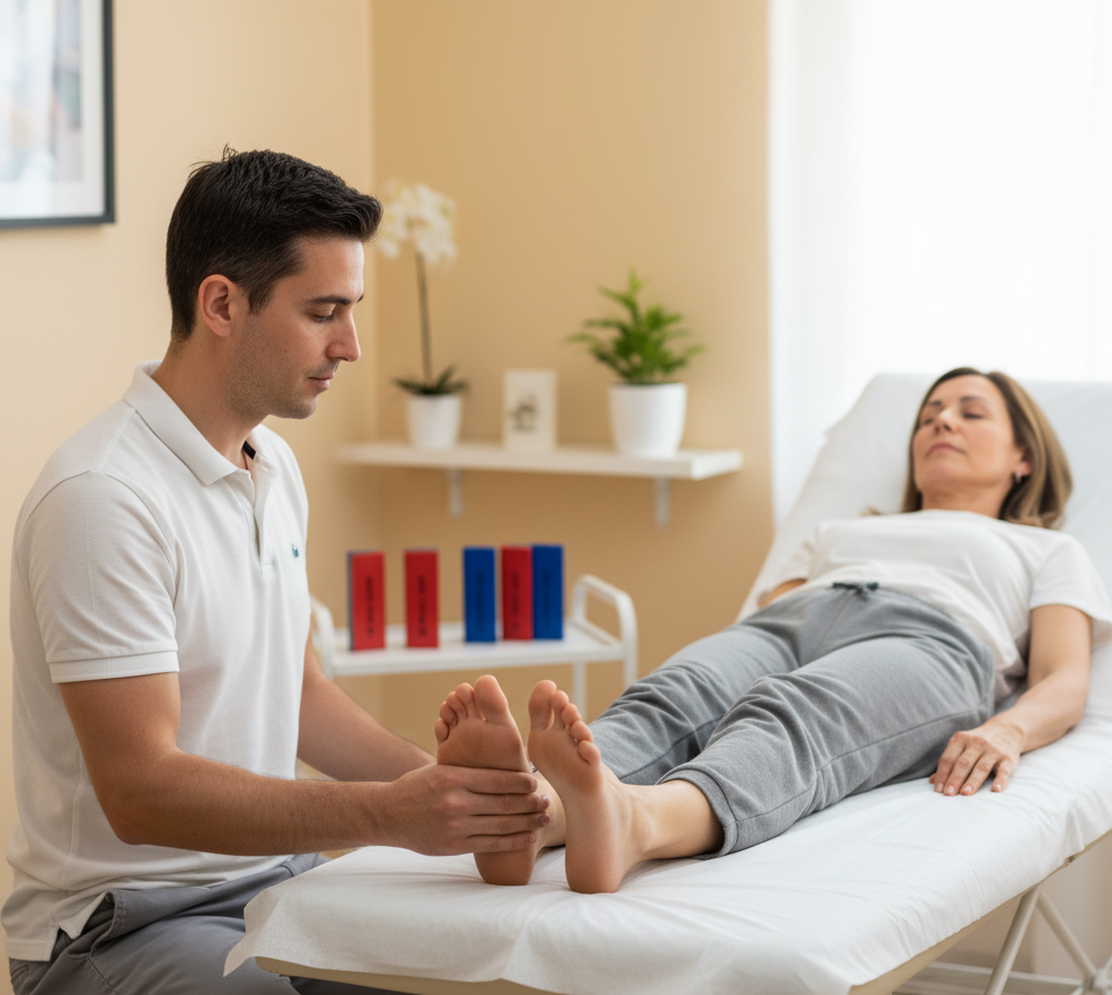 Terapeuta demostrando cómo funciona el biomagnetismo a través de un rastreo